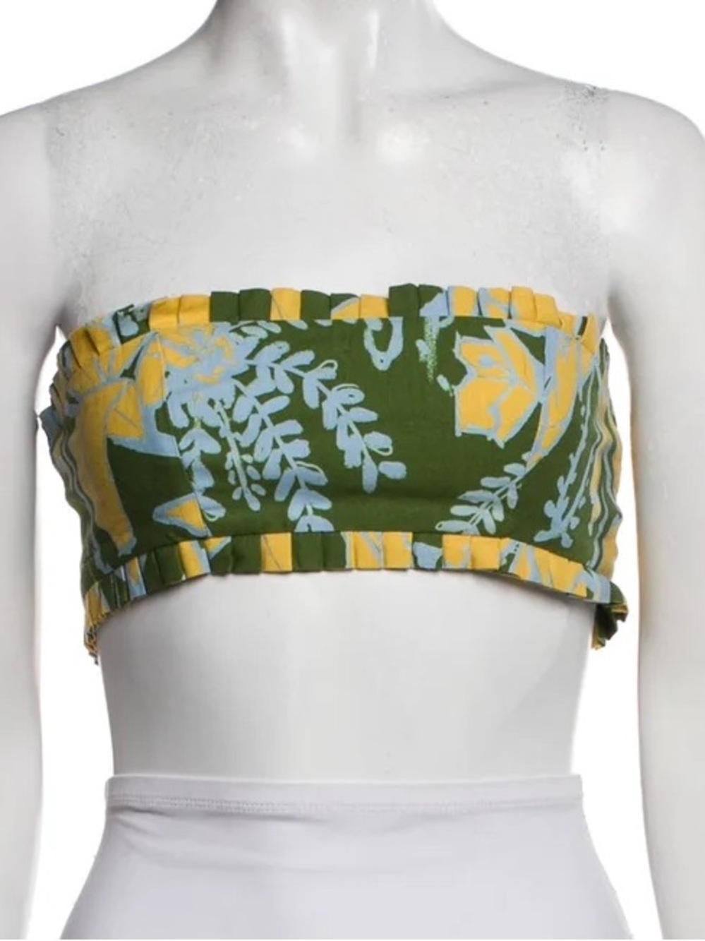 FARM RIO Strapless Floral Bandeau Top in Olive Green